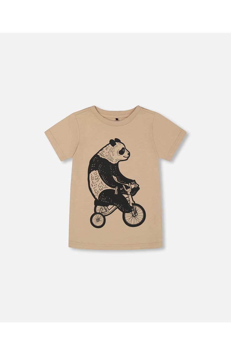 Deux par Deux Little Boy's Organic Cotton Graphic Tee Black Panda On Beige Background, Main, color, Black Panda On Beige