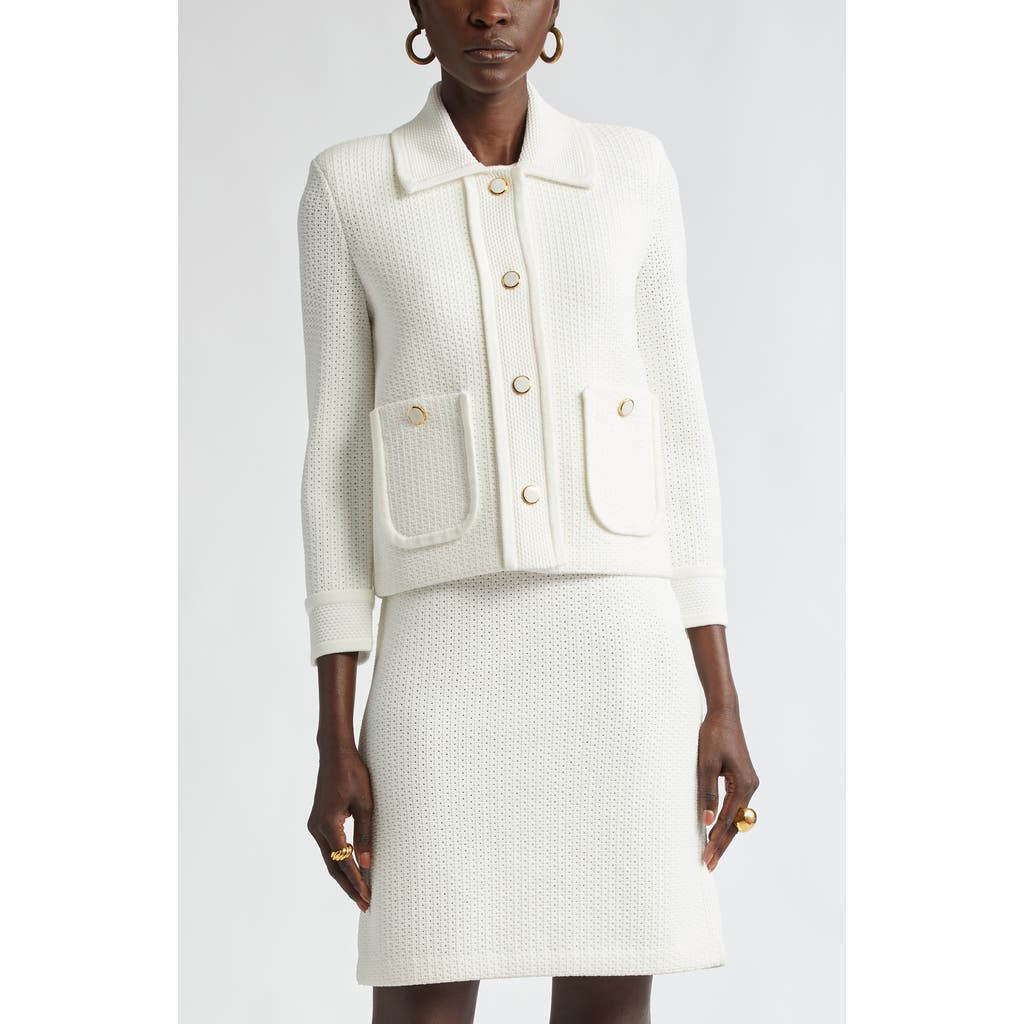 ST JOHN ST. JOHN COLLECTION MIXED TEXTURE KNIT CROP JACKET