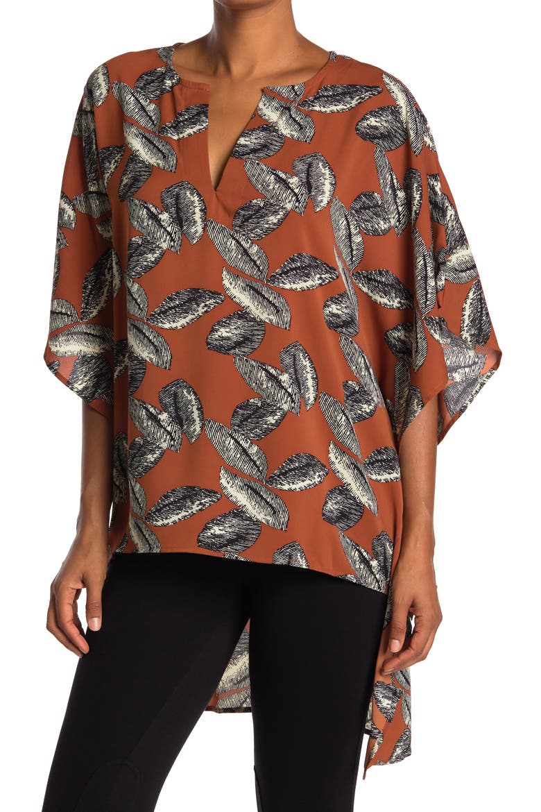 Feather Print Top, Main, color, BROWN/ BLACK