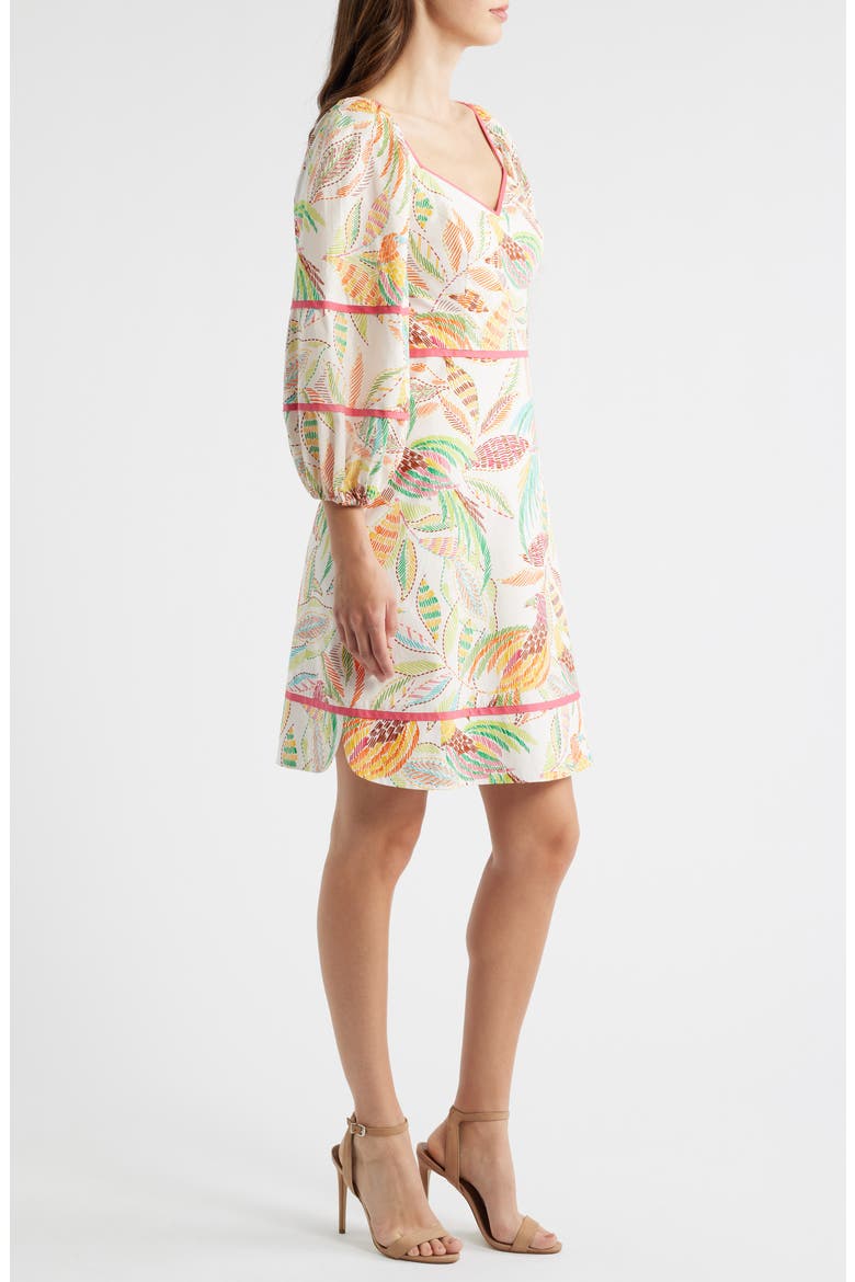 Puff Sleeve Cotton Poplin Dress, Alternate, color, IVORY MULT