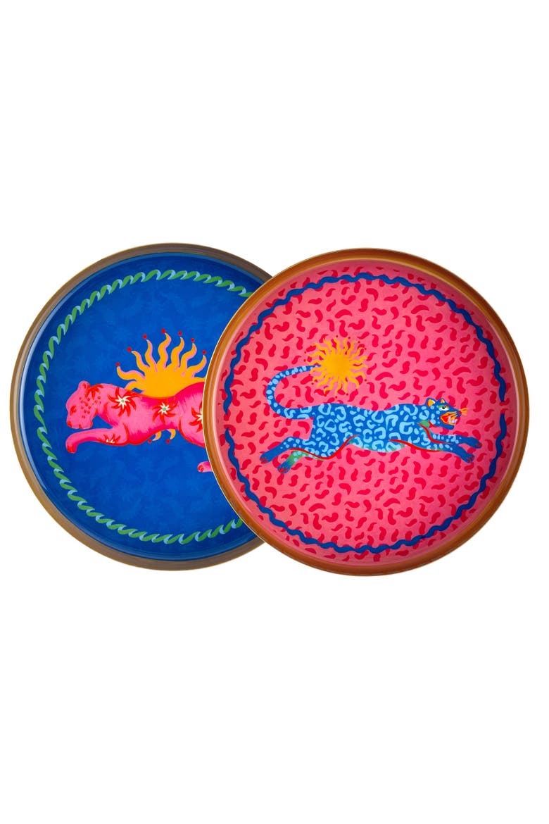 Animal Metal Decorative Tray 2 Pcs Set, Main, color, Blue-Pink
