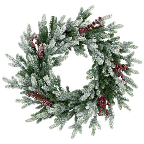 Real Touch️ Flocked Snowcap Grove Fir Artificial Christmas Wreath - 24" - Unlit