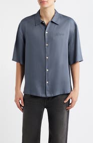 AllSaints Circe Logo Graphic Oversize Short Sleeve Button-Up Shirt