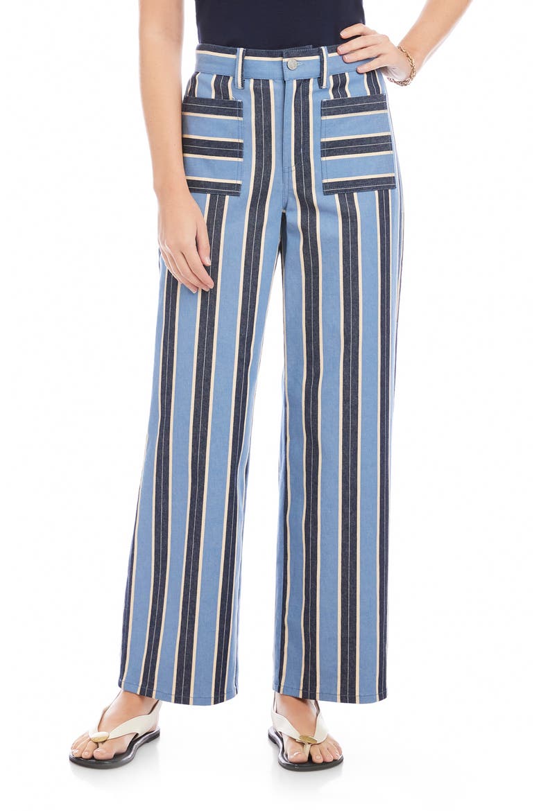 Lynny Stripe Patch Pocket Wide Leg Pants, Main, color, BLUE/ CREAM