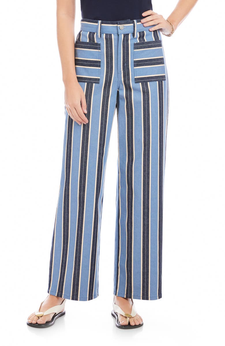 FIFTEEN TWENTY Lynny Stripe Patch Pocket Wide Leg Pants, Main, color, Blue/ Cream