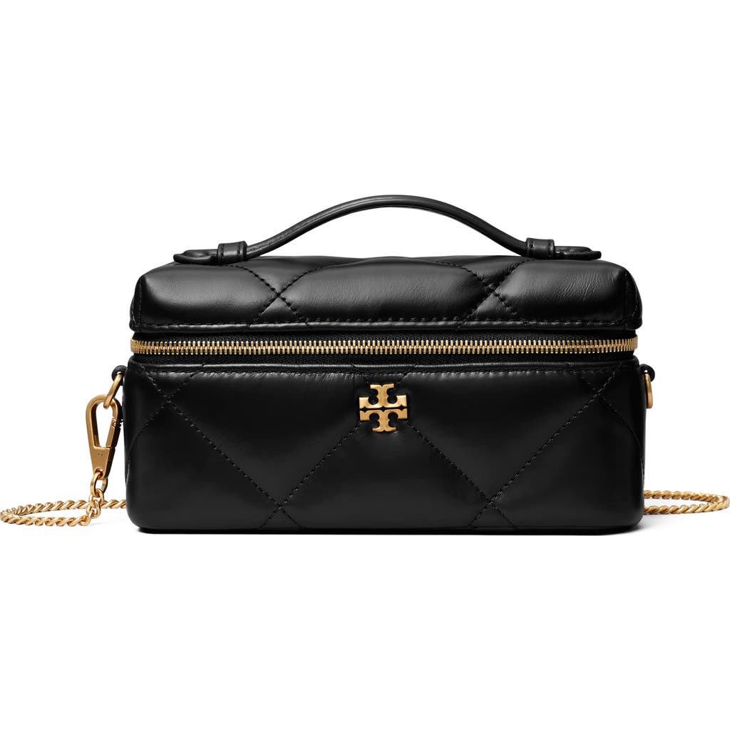 Tory Burch Kira Diamond Quilted Leather Vanity Train Case In Black