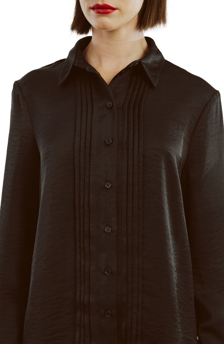 Bardot Dinah Pintuck Satin Button-Up Shirt, Alternate, color, Black