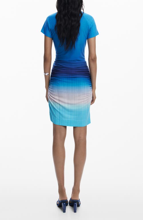 Desigual Short Sleeve Asymmetric Sheath Dress In Blue