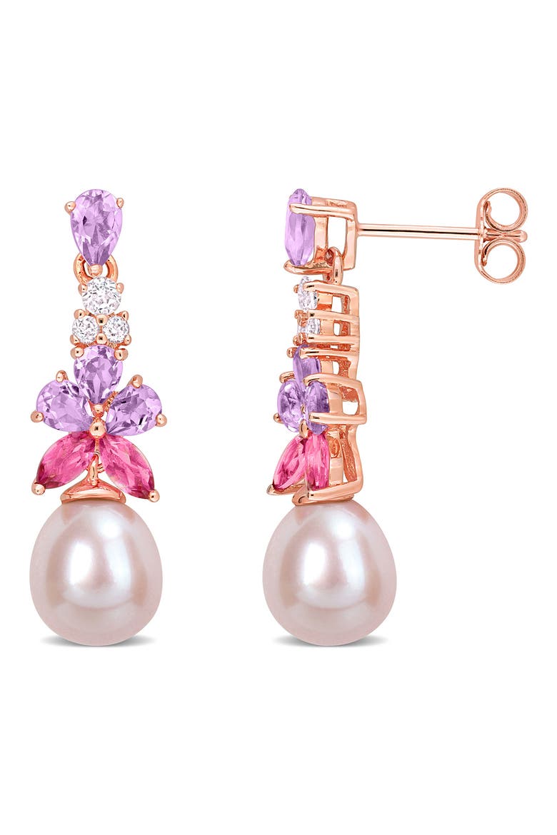 Topaz, Amethyst & Cultured Pearl Drop Earrings, Main, color, MULTI