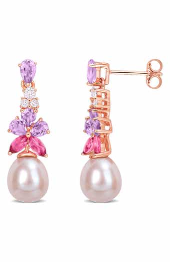 Topaz, Amethyst & Cultured Pearl Drop Earrings