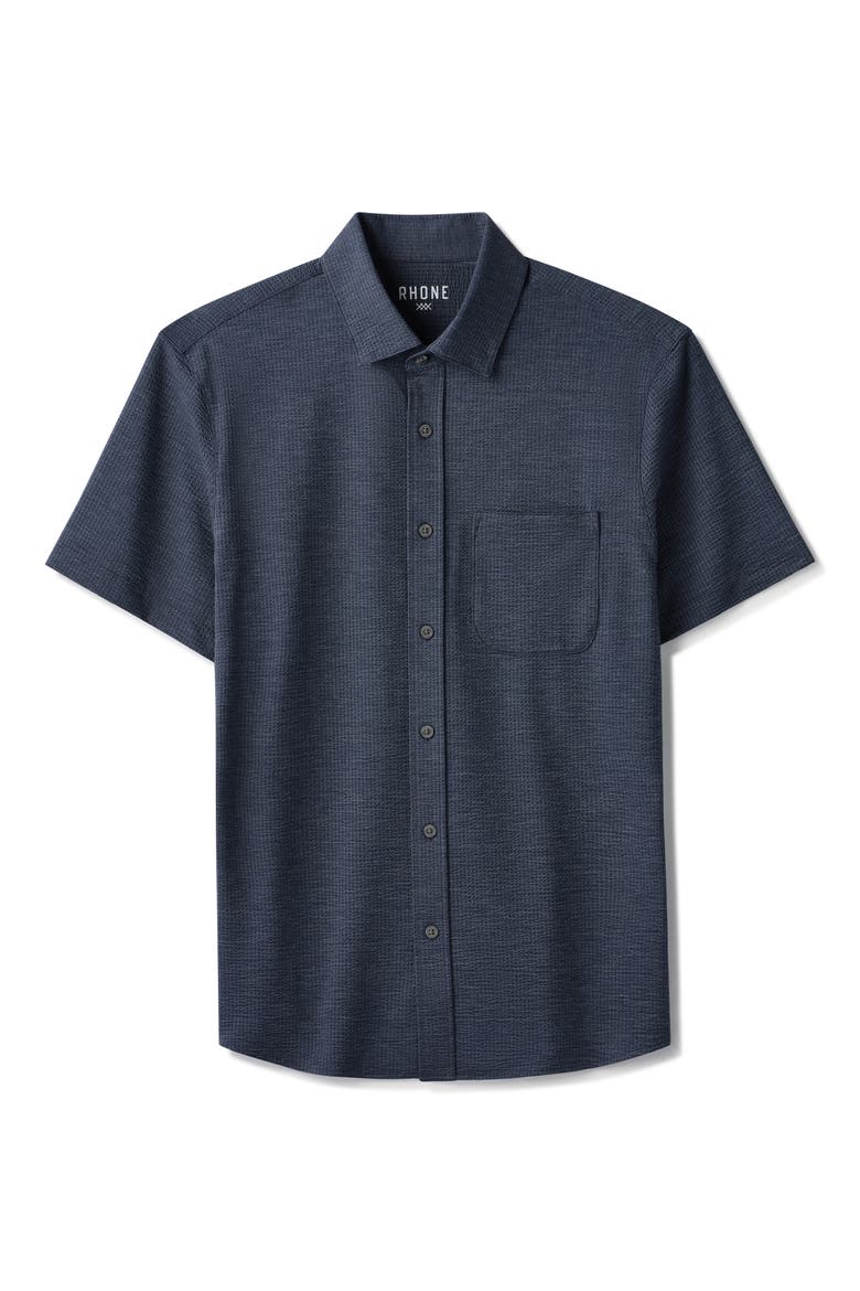 Commuter Seersucker Short Sleeve Button-Up Shirt, Alternate, color, NAVY CHAMBRAY