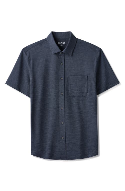 Rhone Commuter Seersucker Regular Fit Short Sleeve Shirt In Navy Chambray