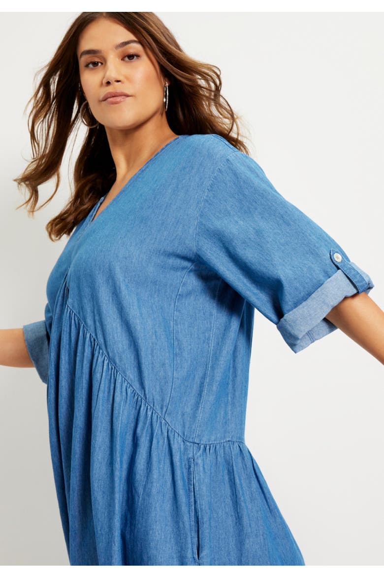 Ruffled Denim Dress, Alternate, color, MEDIUM WASH