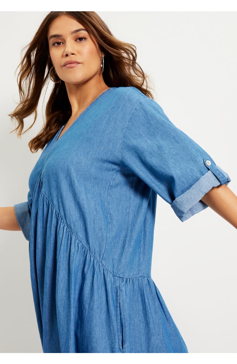 June + Vie Ruffled Denim Dress, Alternate, color, Medium Wash