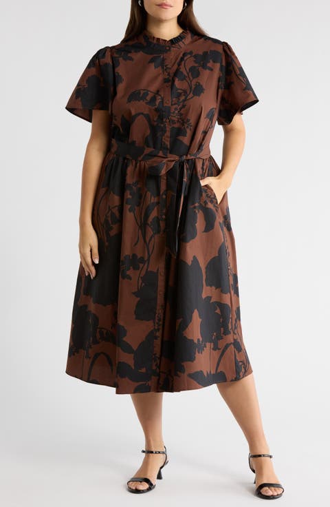 Somerton Floral Print Tie Waist Midi Dress (Plus)