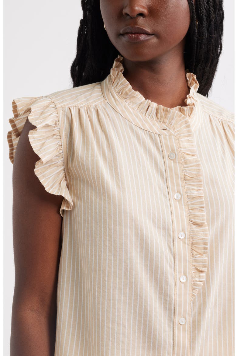 Ruffle Sleeve Cotton Blend Top, Alternate, color, TAN-WHITE PENNY STRIPE