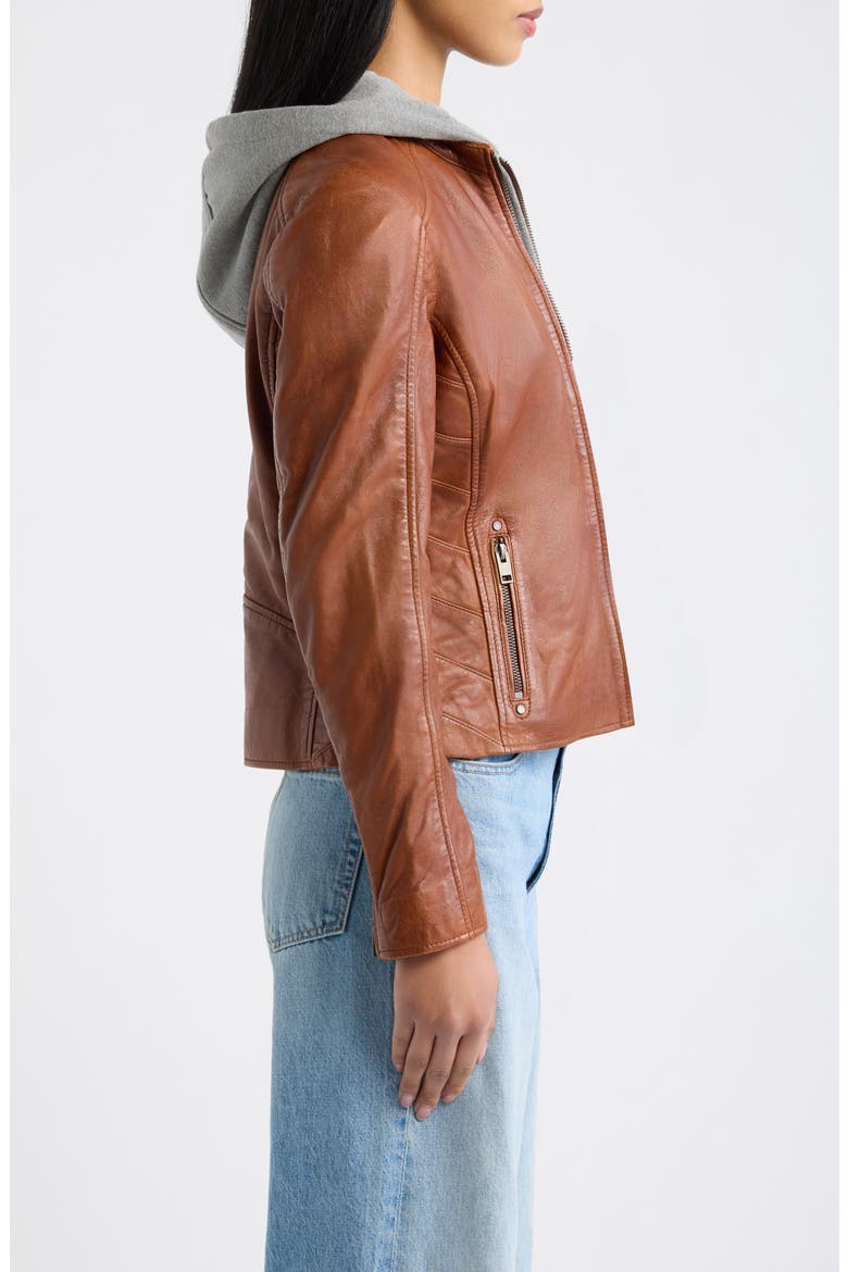 Alva Leather Jacket with Hood, Alternate, color, COGNAC
