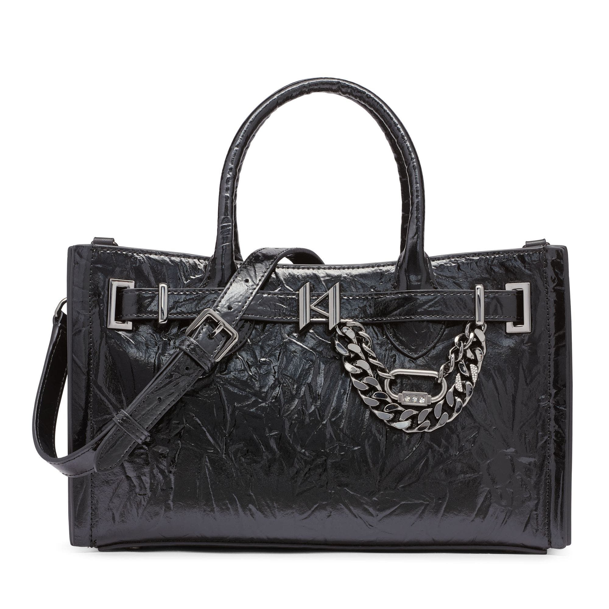 Cerise Leather Satchel, Main, color, Black/Gunmetal