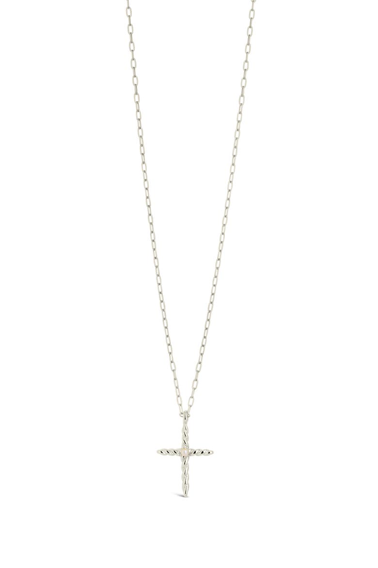 Anas Cultured Pearl Cross Pendant Necklace, Main, color, SILVER