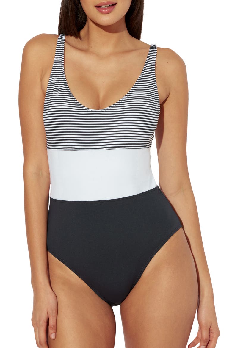 Inside the Lines One-Piece Swimsuit, Main, color, BLACK