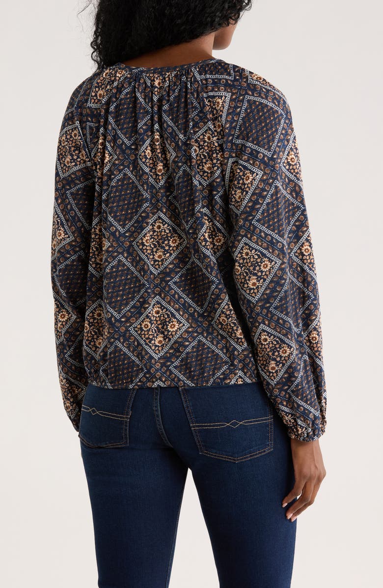 Lucky Brand Tie Neck Bubble Hem Top, Alternate, color, Navy Multi