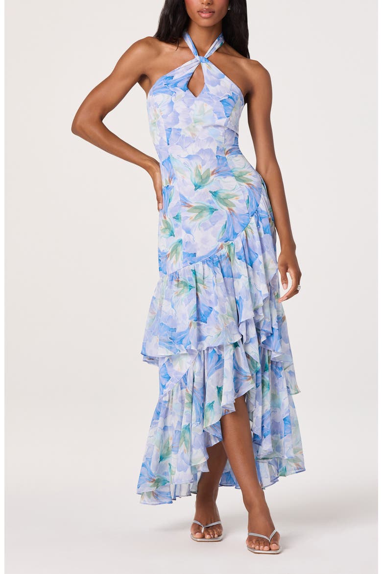 Bethina Floral Halter Neck High-Low Dress, Main, color, PURPLE FLORAL