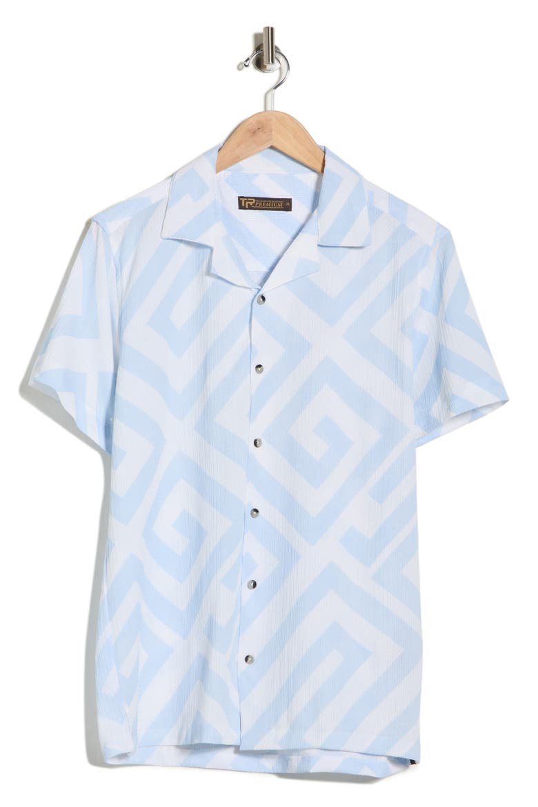 Geometric Print Camp Shirt, Alternate, color, BLUE FINCH