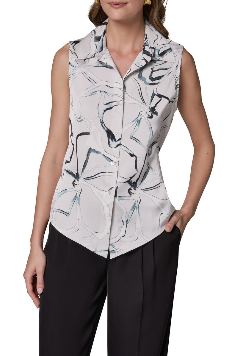 Donna Karan New York Print Sleeveless Shirt, Main, color, Aquamint Multi