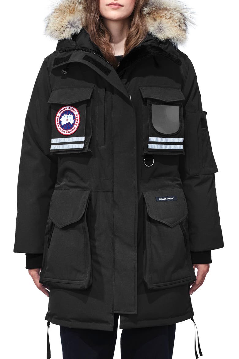 Snow Mantra Extreme Weather 675-Fill Power Down Arctic Tech Parka with Genuine Coyote Fur Trim, Main, color, BLACK