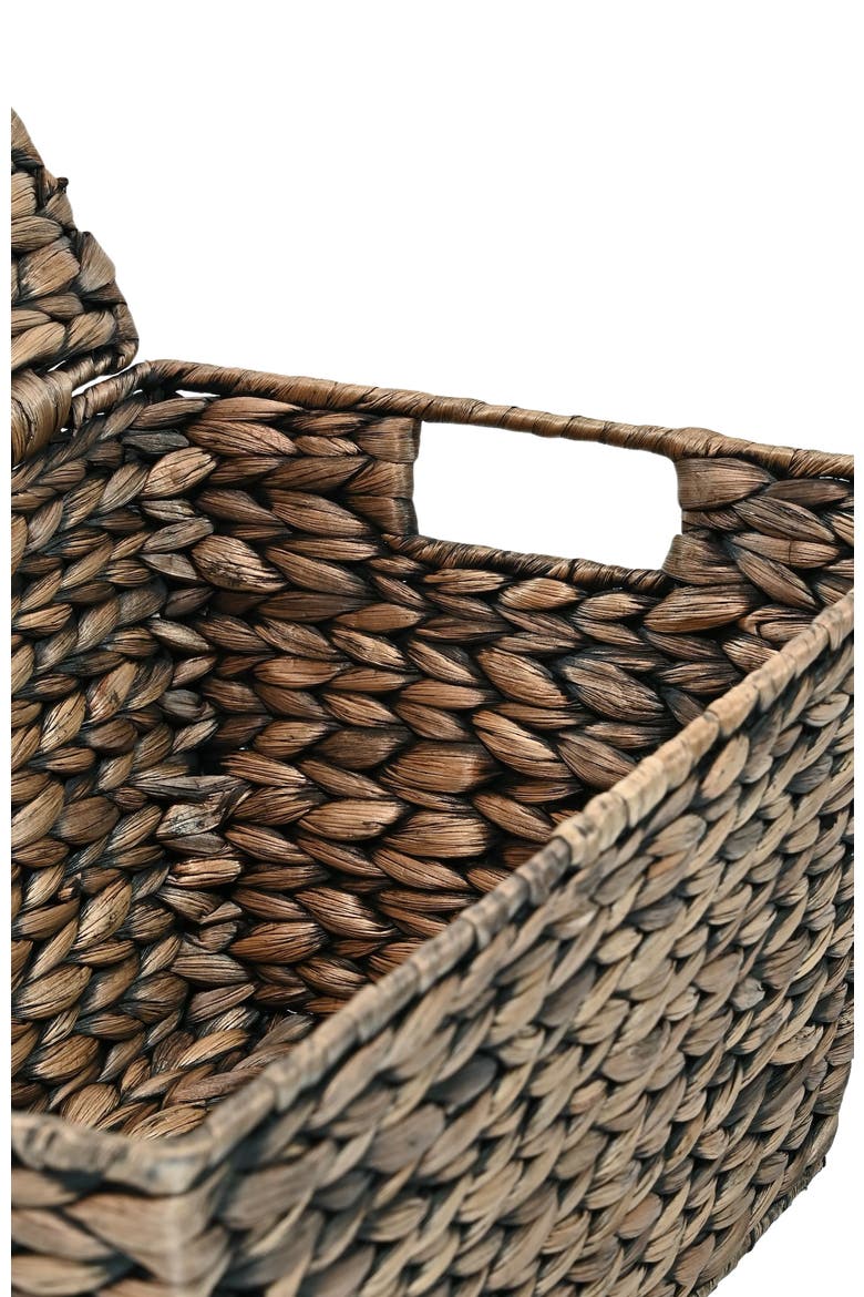Wilder Classic Farmhouse Woven Hyacinth Rectangular Storage Baskets with Lids and Handles, Alternate, color, Brown