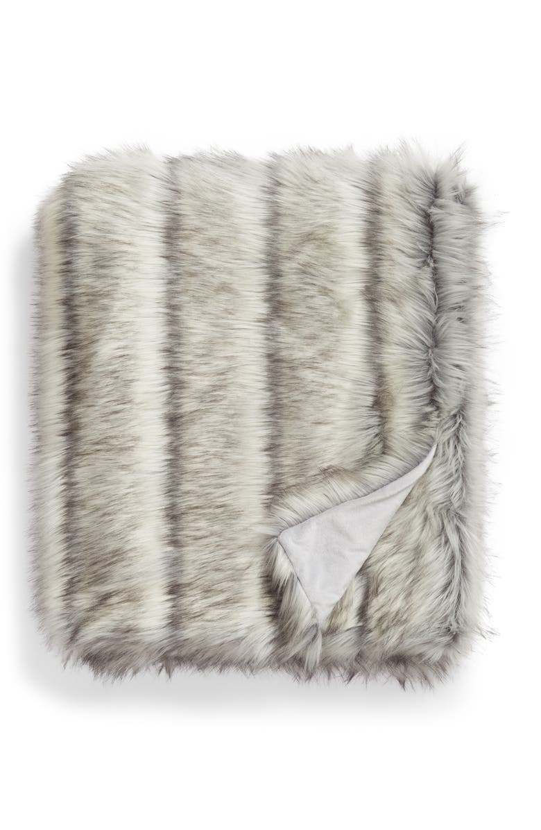 NORDSTROM AT HOME Luxe Faux Fur Stripe Throw Blanket, Main, color, 