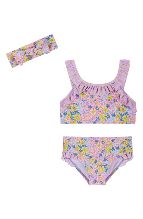 Kids' Floral Ruffle Two-Piece Swimsuit & Headband Set (Toddler)