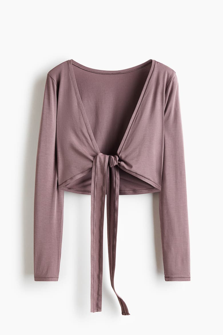 Cropped Long-sleeved Yoga Top, Alternate, color, Dusty mauve