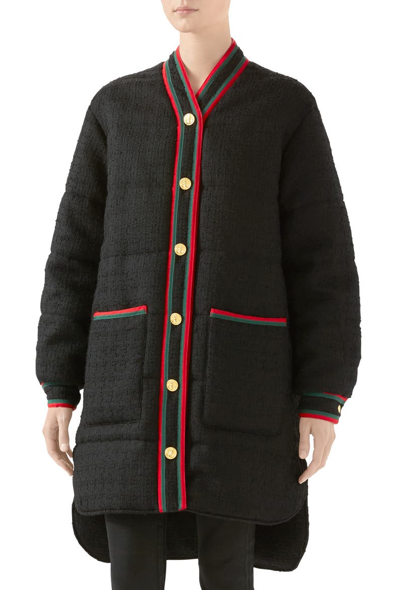 Padded Wool Blend Tweed Jacket, Main, color, BLACK/ MIX