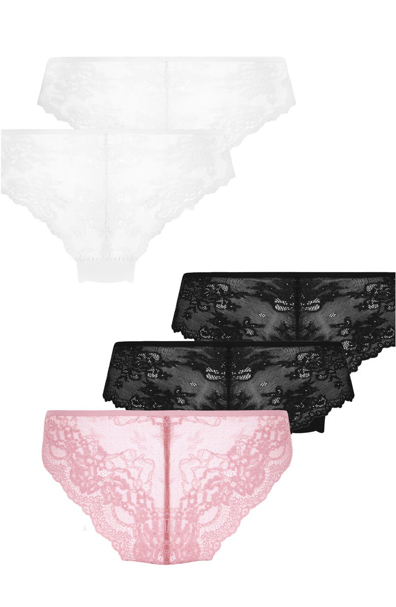 Hunkemöller 5-pack Invisible Lace Back Brazilian, Alternate, color, Pink