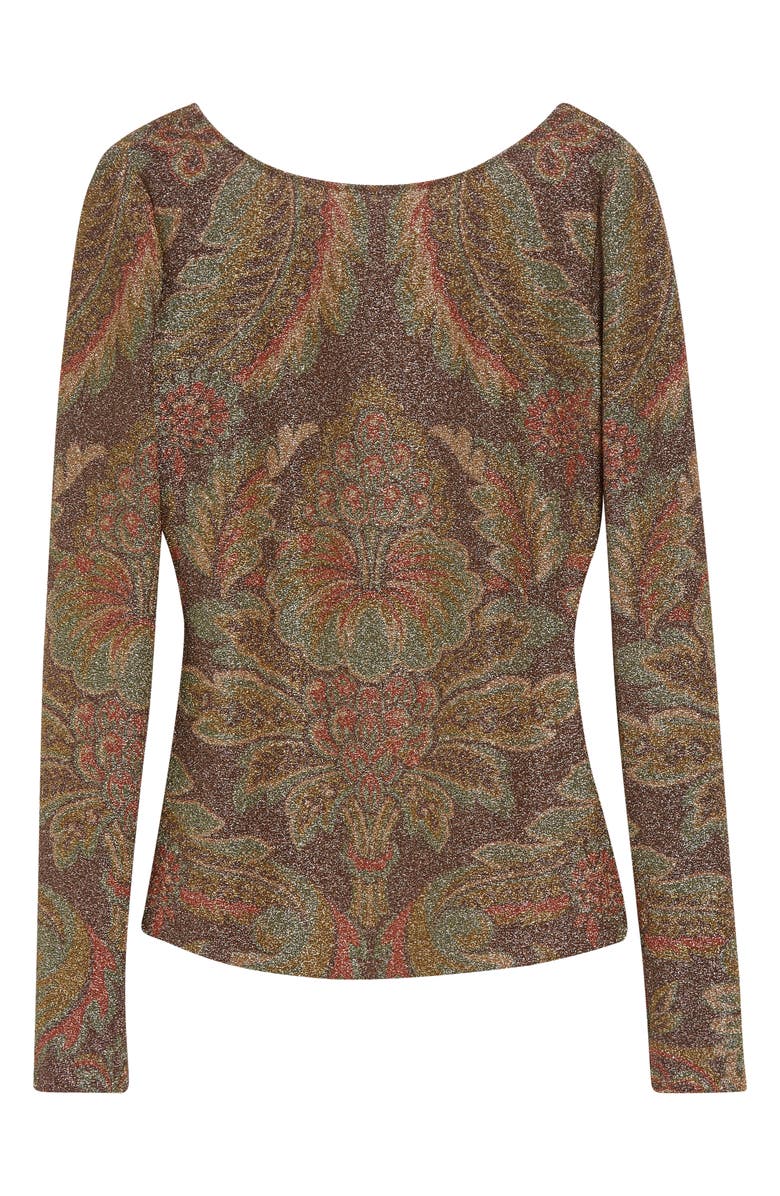 Etro Paisley Metallic Long Sleeve Top, Alternate, color, Print On Black Base