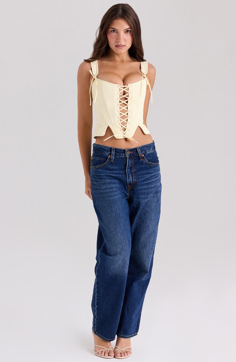 HOUSE OF CB Callie Reversible Stretch Pima Cotton Corset Top, Alternate, color, Yellow Rose Print