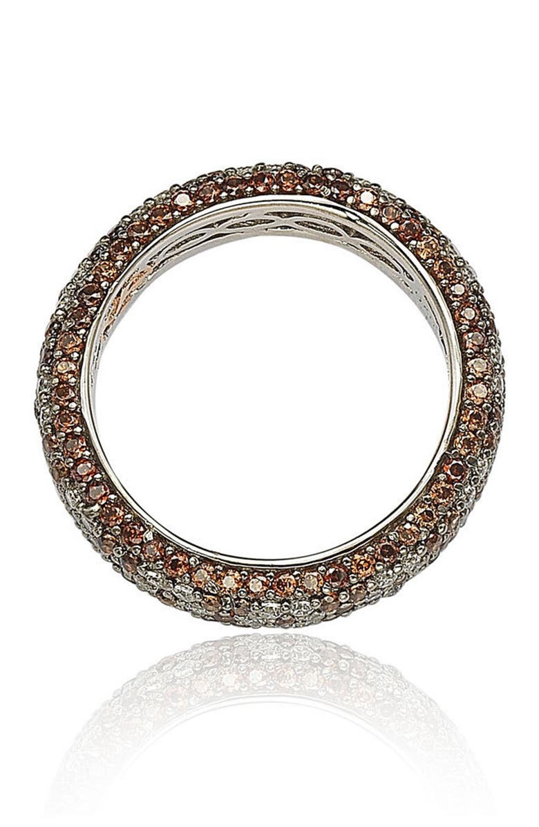 SUZY LEVIAN Sterling Silver Brown & White Cubic Zirconia Flower Eternity Band Ring, Alternate, color, Brown