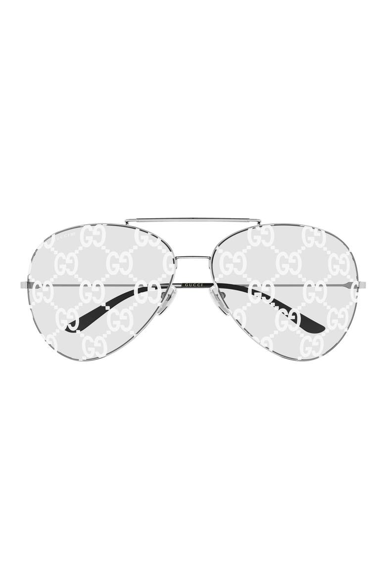 65mm Oversize Pilot Sunglasses, Main, color, SILVER