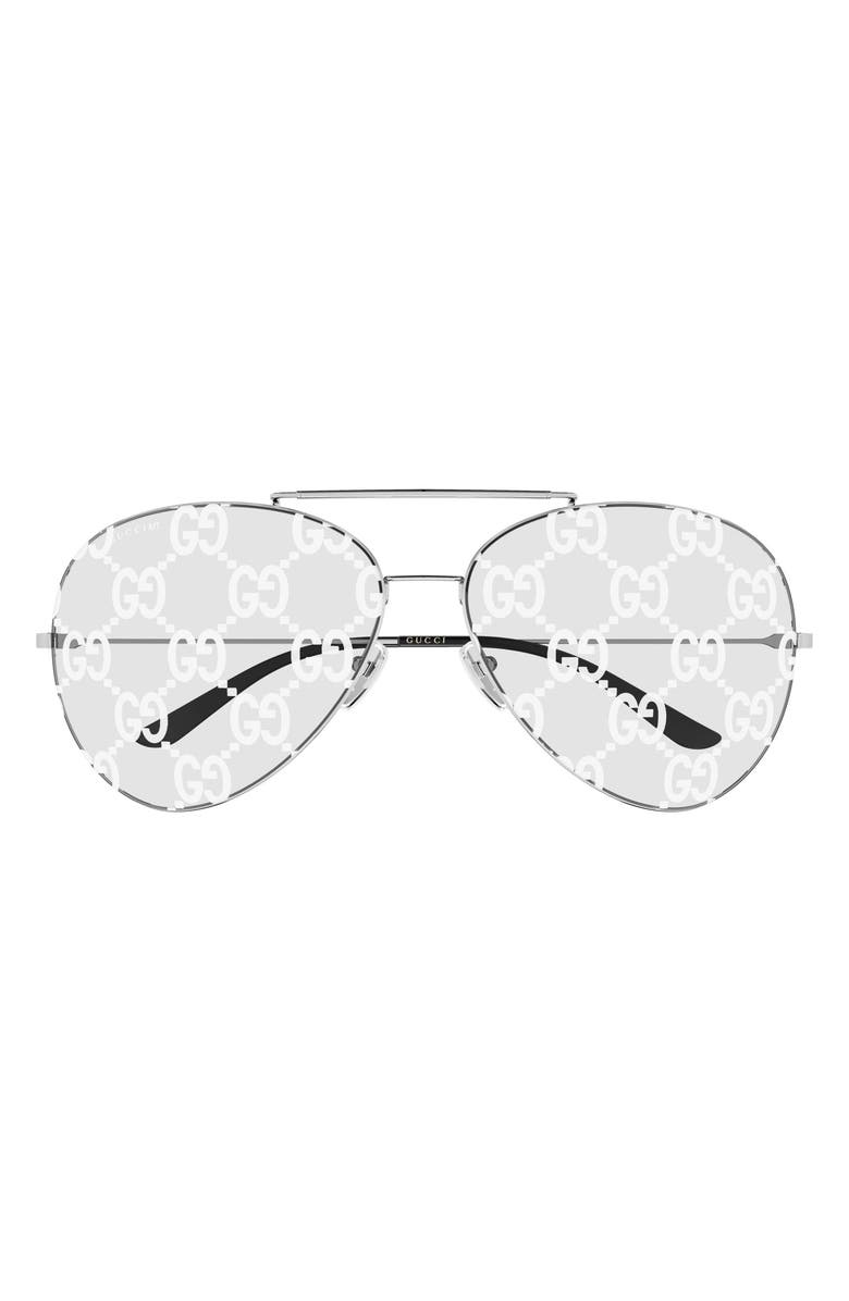 Gucci 65mm Oversize Pilot Sunglasses, Main, color, Silver