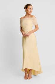 Six Stories Bardot Satin Maxi Dress