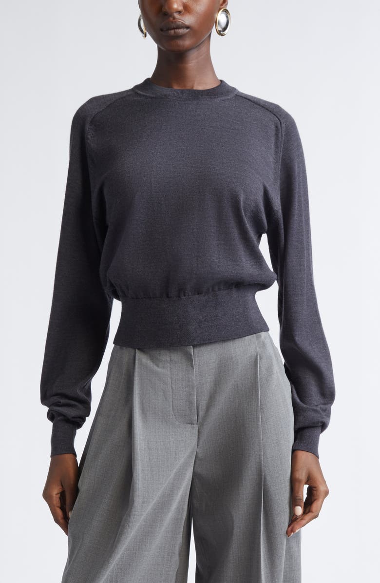 Jacquemus Le Sweater Brode Merino Wool Blend Sweater, Main, color, Dark Grey