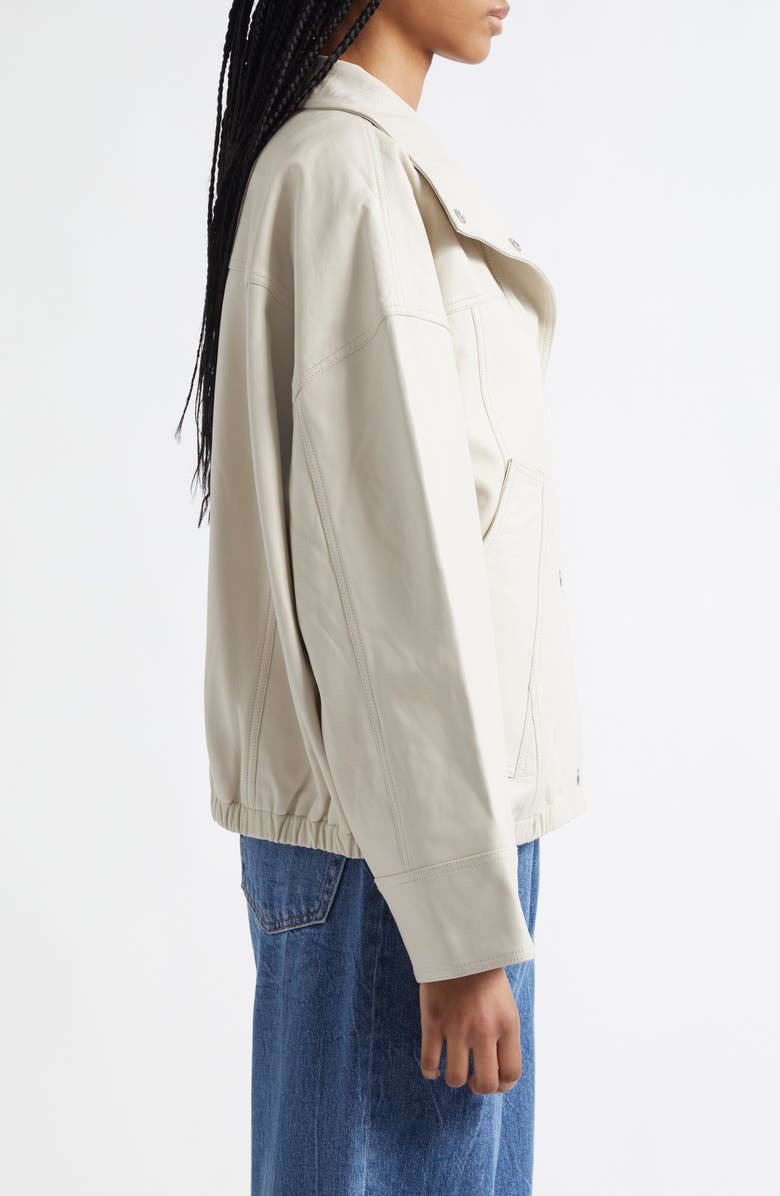 Róhe Leather Bomber Jacket, Alternate, color, Chalk