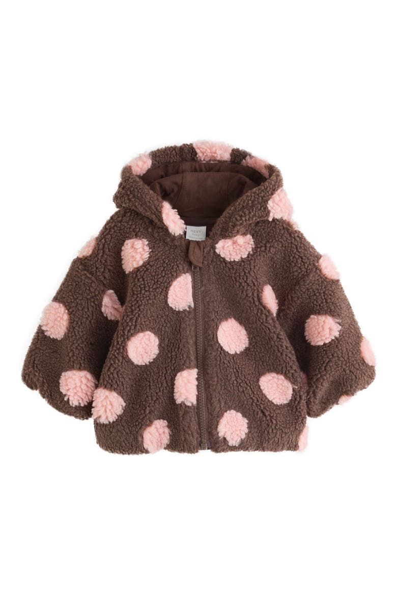 Polka Dot Borg Fleece Hooded Jacket, Main, color, BROWN