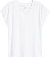 Caslon® Roll Cuff V-Neck T-Shirt