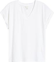 Caslon® Roll Cuff V-Neck T-Shirt