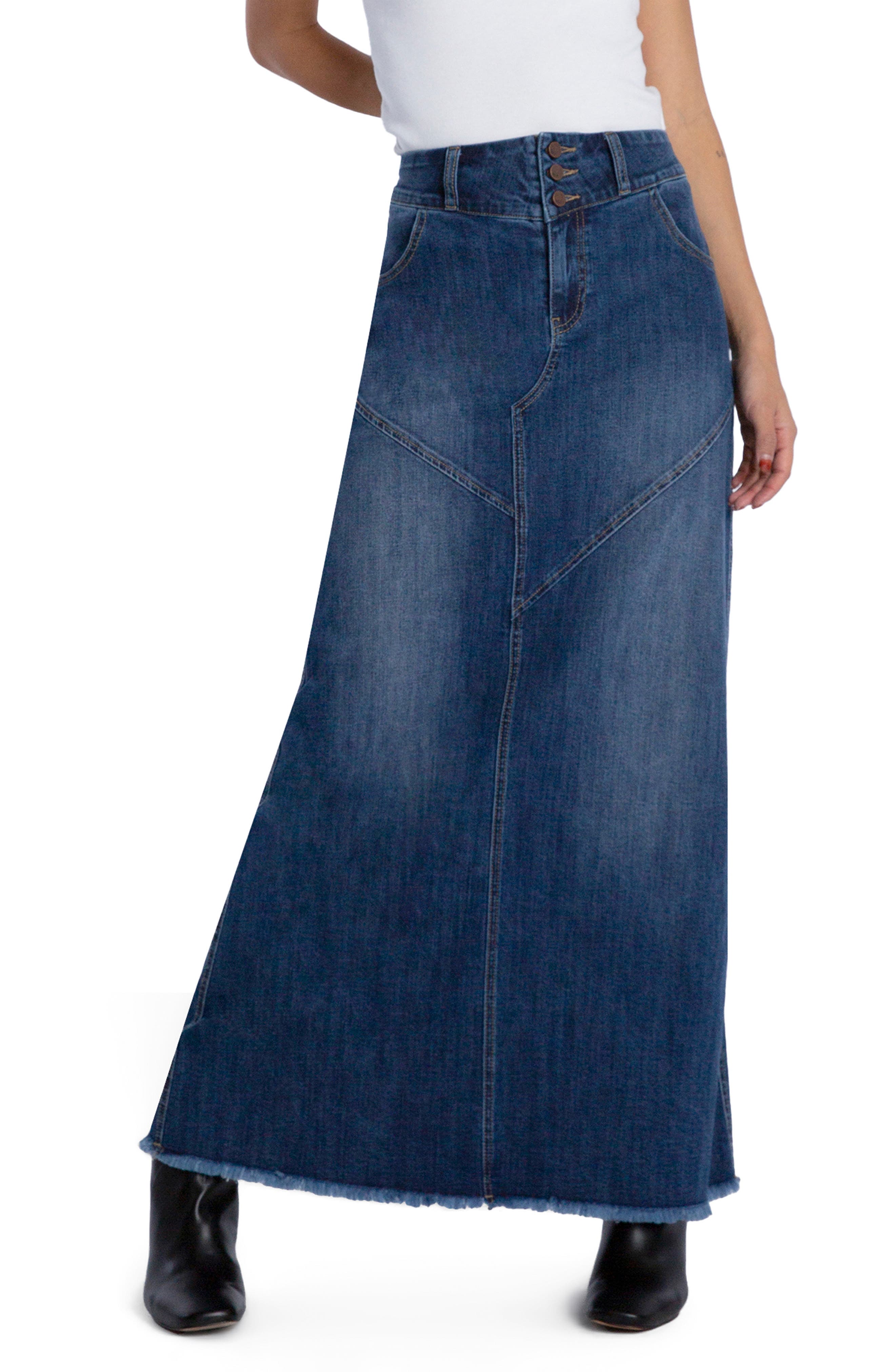 Pieced Denim Maxi Skirt