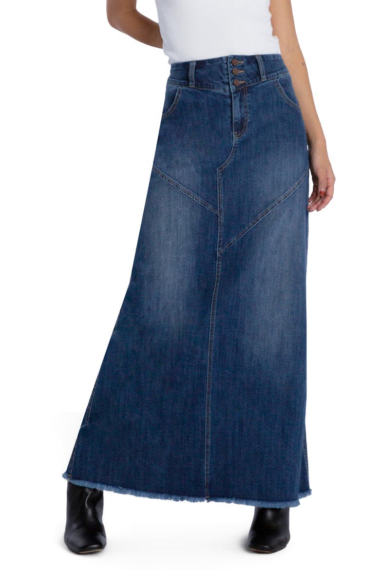 Pieced Denim Maxi Skirt, Main, color, RETRO BLUE