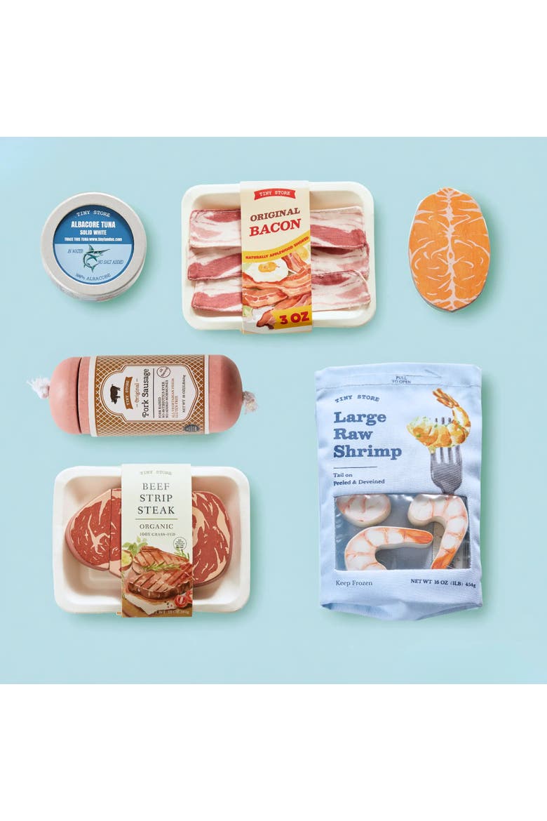 Organic Wooden Seafood and Meat Play Food Set for Kids,6 Piece, Main, color, Multicolor