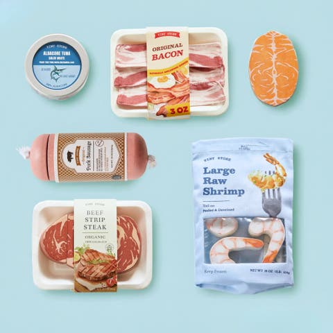 Organic Wooden Seafood and Meat Play Food Set for Kids,6 Piece